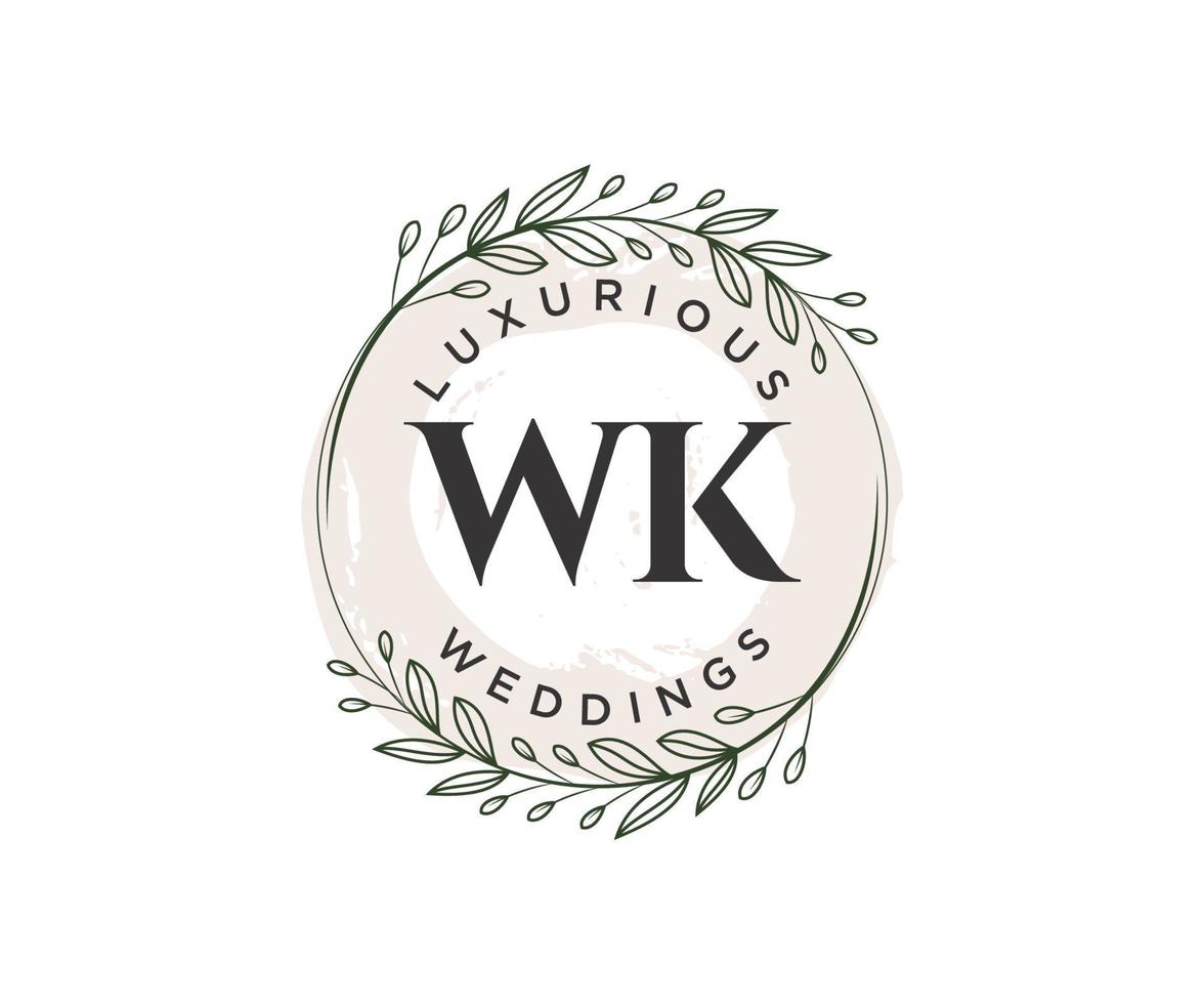 wk initiales lettre mariage monogramme logos modèle, modèles minimalistes et floraux modernes dessinés à la main pour cartes d'invitation, réservez la date, identité élégante. vecteur