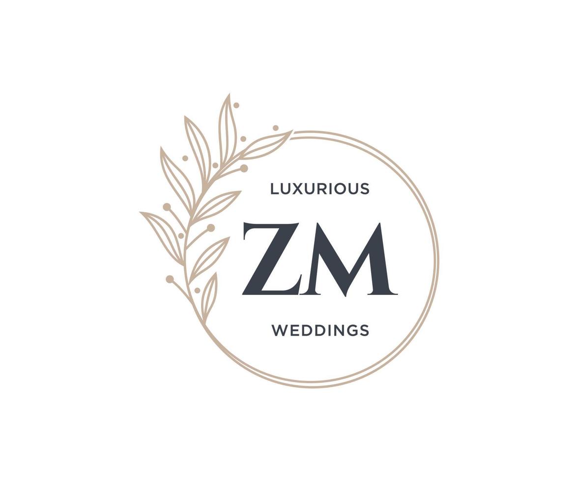 modèle de logos de monogramme de mariage lettre initiales zm, modèles minimalistes et floraux modernes dessinés à la main pour cartes d'invitation, réservez la date, identité élégante. vecteur