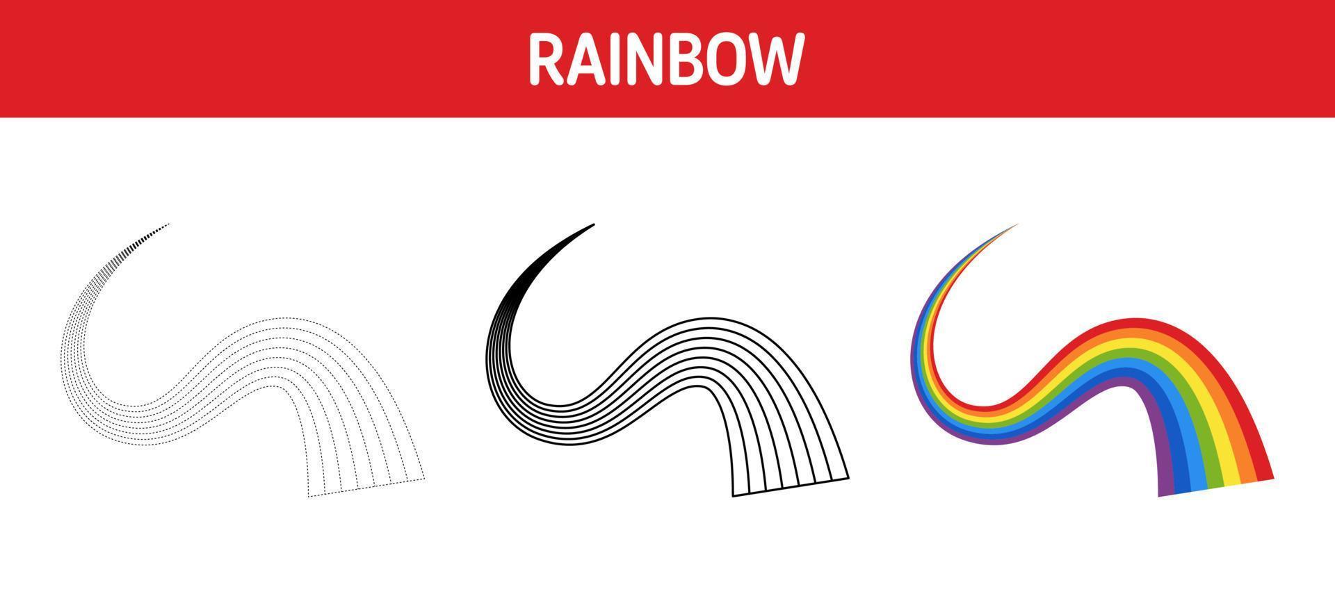 feuille de travail de traçage et de coloriage arc-en-ciel pour les enfants vecteur