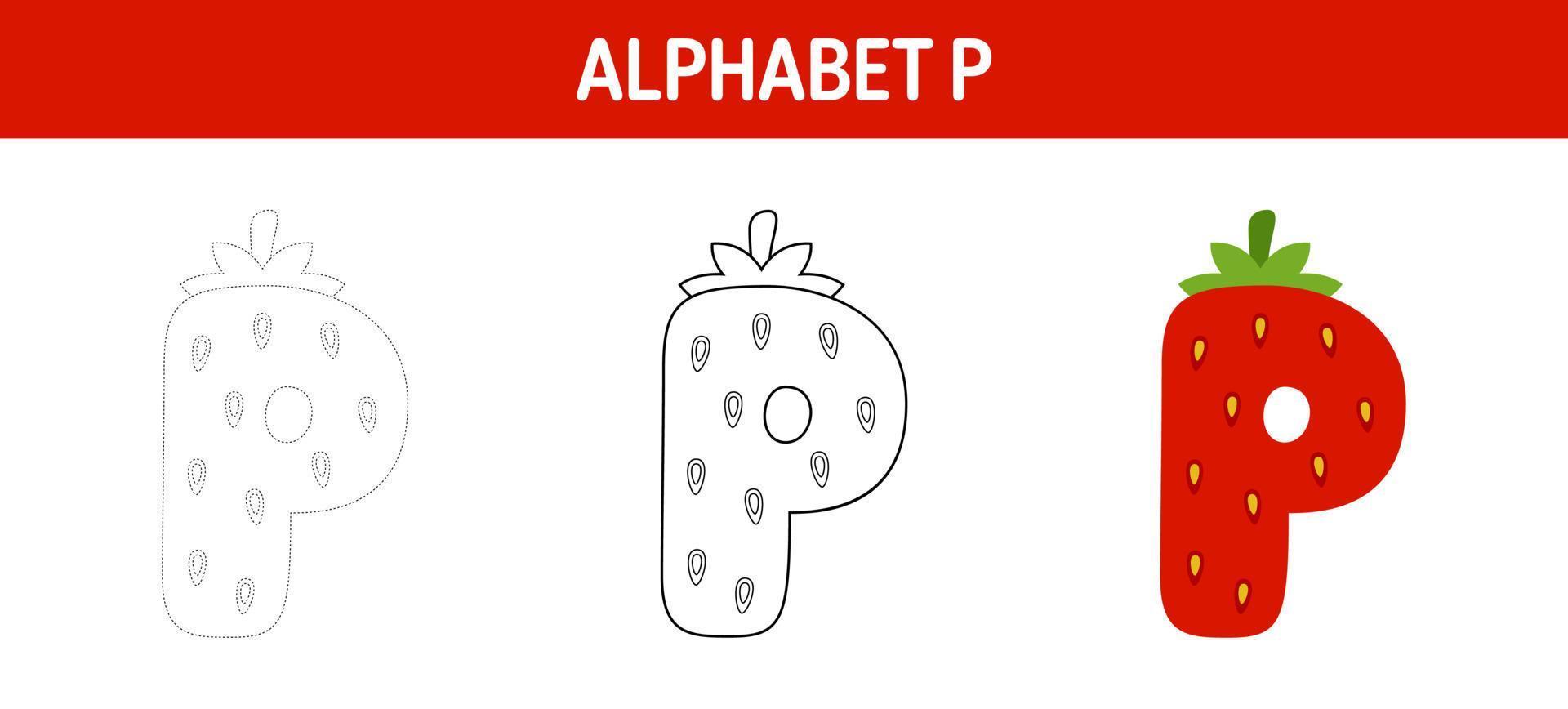 feuille de travail de traçage et de coloriage de l'alphabet p pour les enfants vecteur