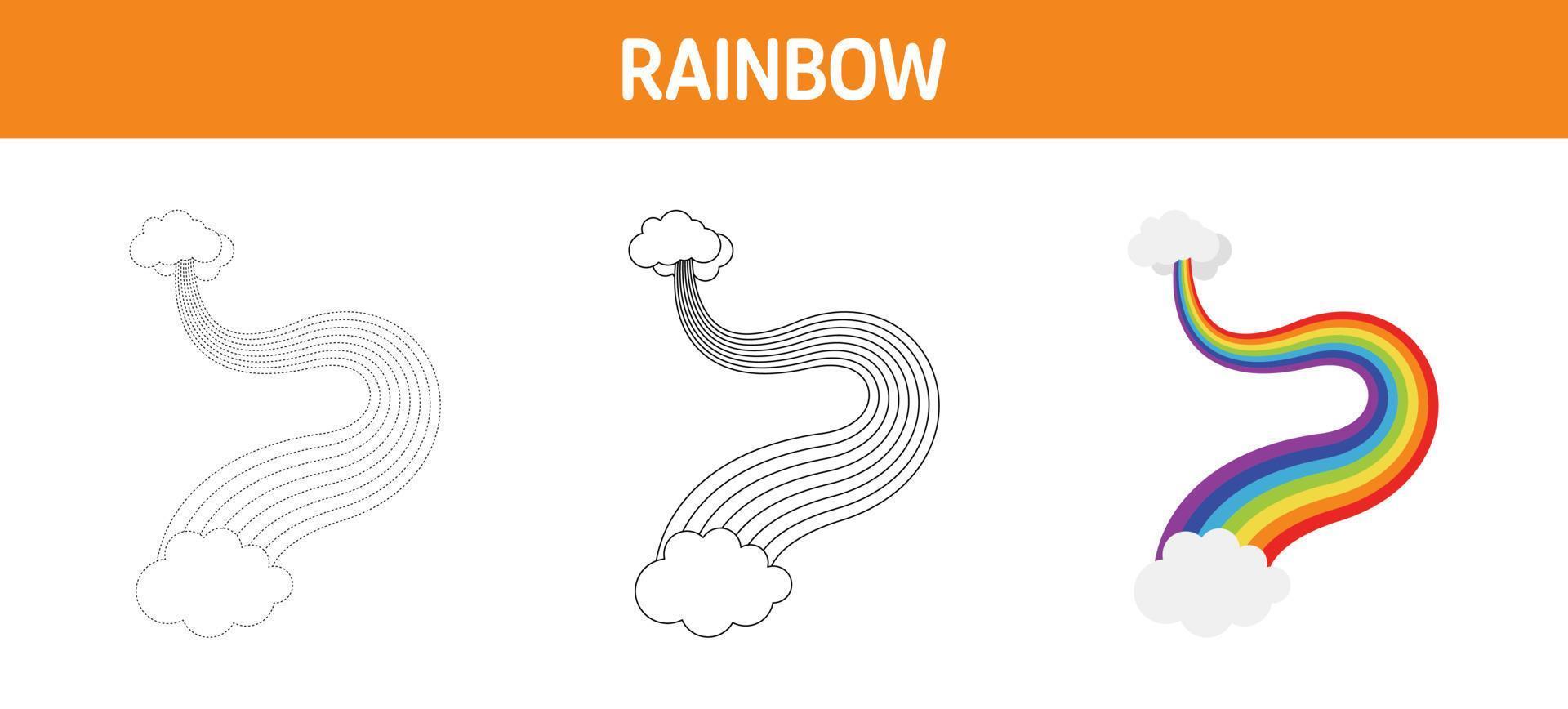 feuille de travail de traçage et de coloriage arc-en-ciel pour les enfants vecteur