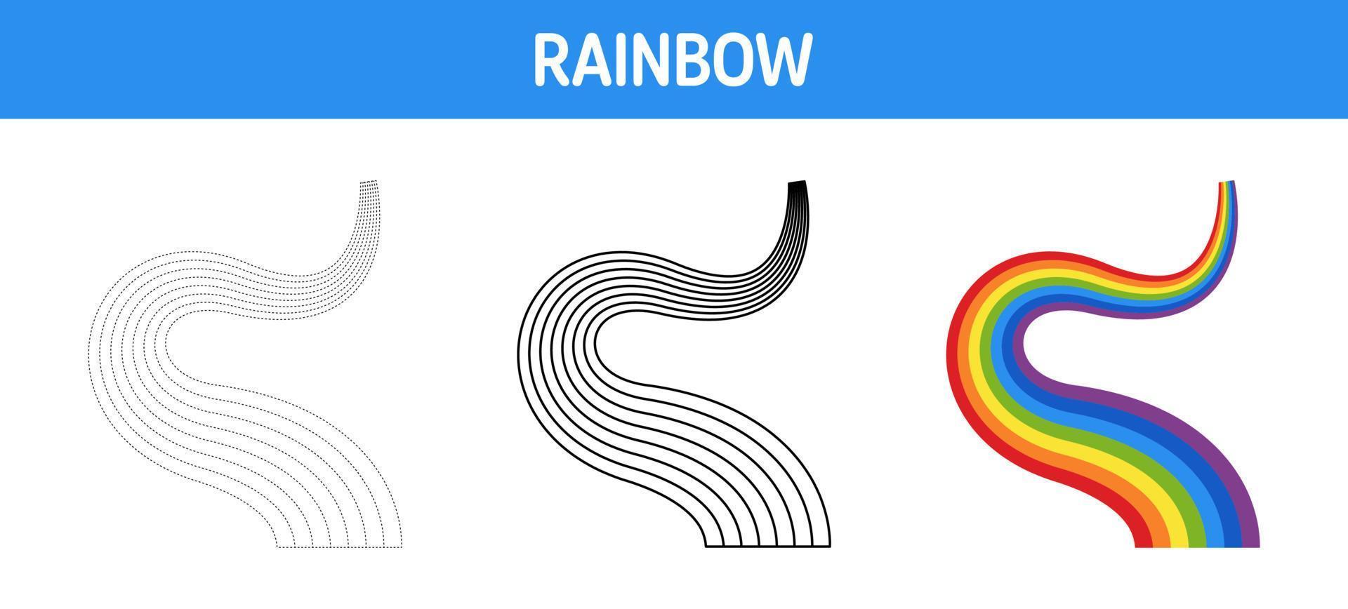 feuille de travail de traçage et de coloriage arc-en-ciel pour les enfants vecteur