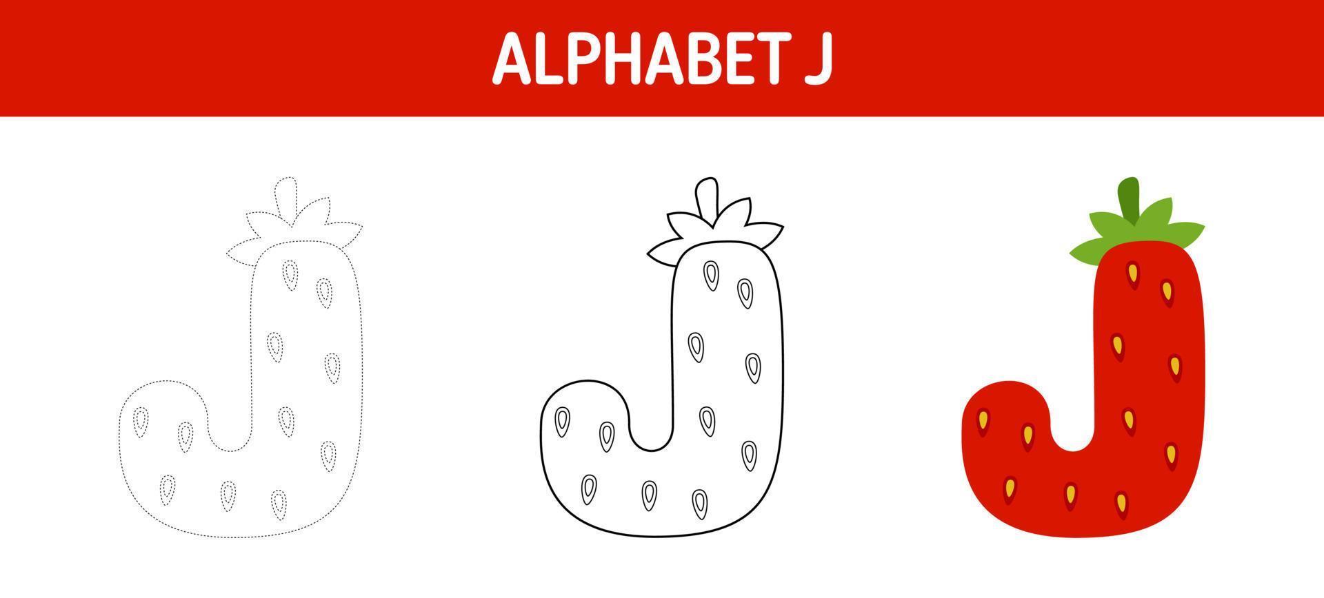 feuille de travail de traçage et de coloriage de l'alphabet j pour les enfants vecteur