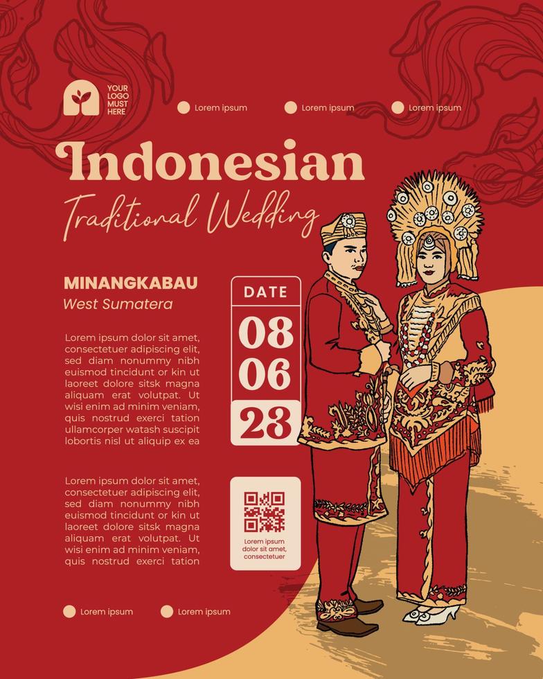 bannière d'événement de mariage indonésien à minangkabau sumatera illustration dessinée à la main vecteur