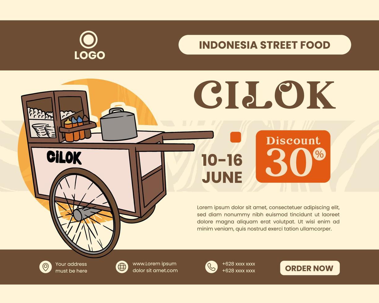 chariots de nourriture traditionnels sundanais, chariots de nourriture de rue indonésiens cilok vecteur