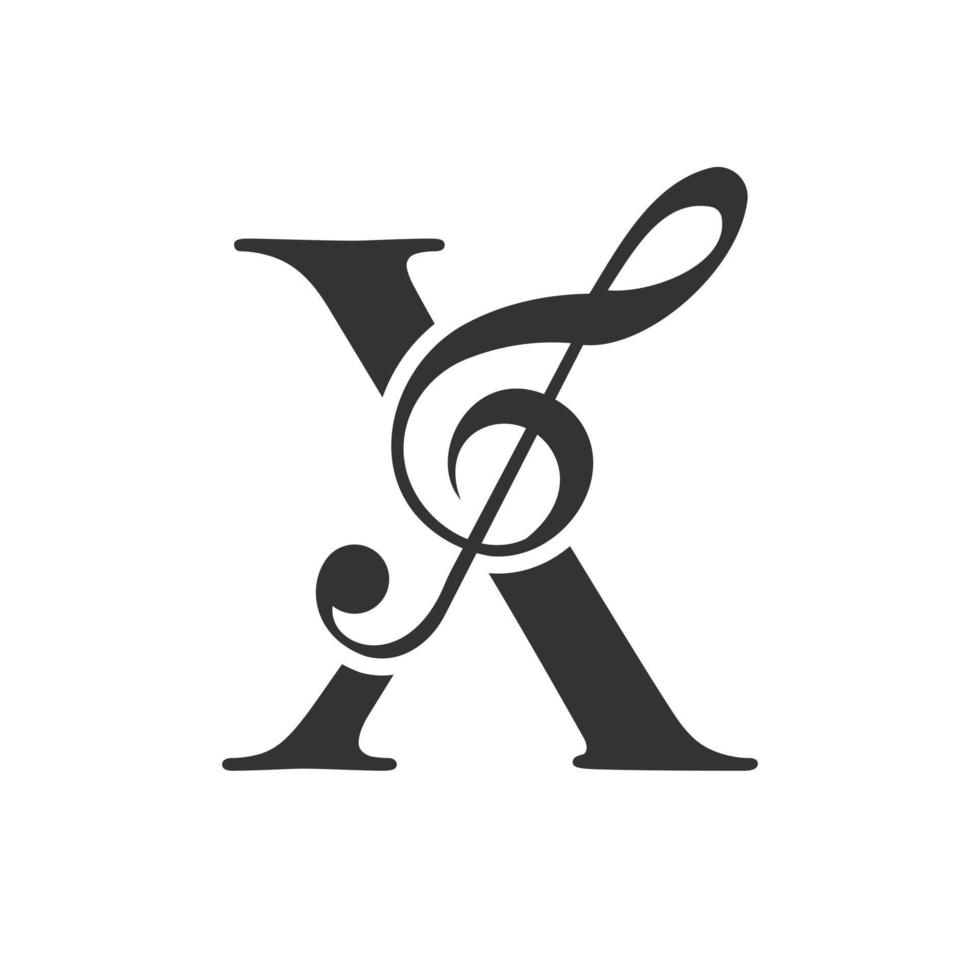 logo de musique sur le concept de lettre x. signe de note de musique, modèle de mélodie de musique sonore vecteur