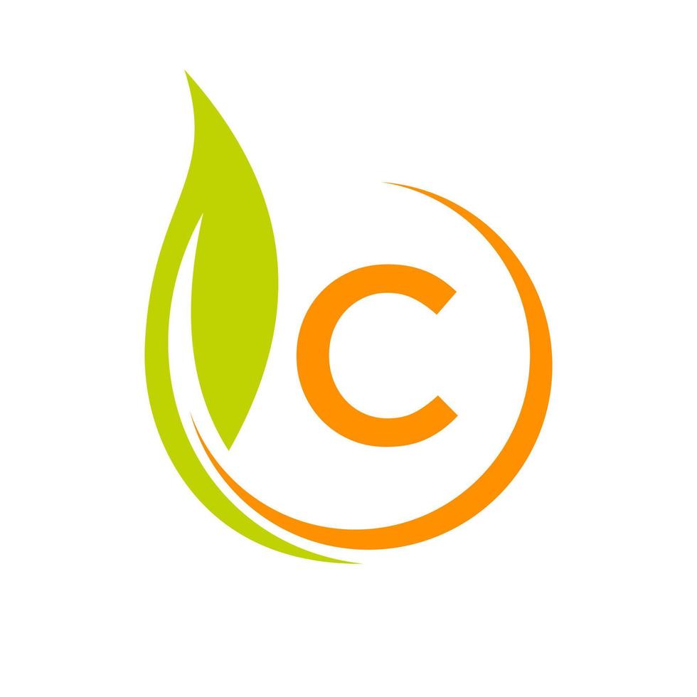 lettre c eco logo concept avec icône feuille verte vecteur