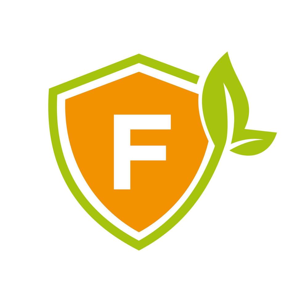 logo d'agriculture eco leaf sur le modèle vectoriel lettre f. signe écologique, agronomie, ferme de blé, agriculture rurale, concept de récolte naturelle