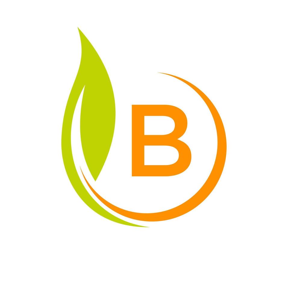 lettre b eco logo concept avec icône feuille verte vecteur