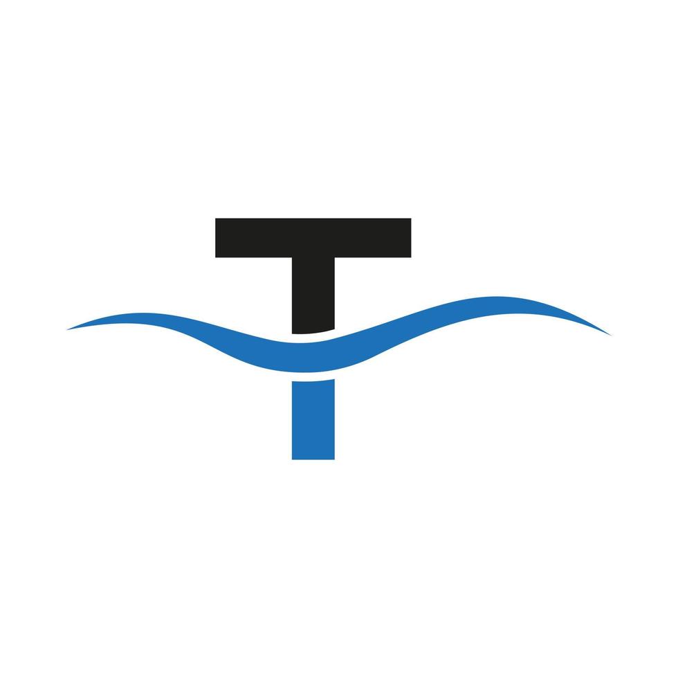 lettre t logo signe conception eau vague concept vecteur