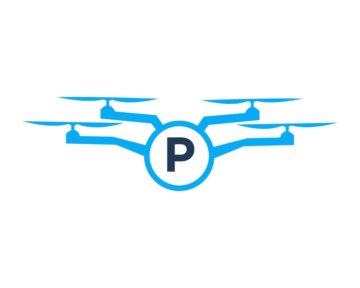 création de logo de drone sur le concept de lettre p. modèle de vecteur de drone de photographie