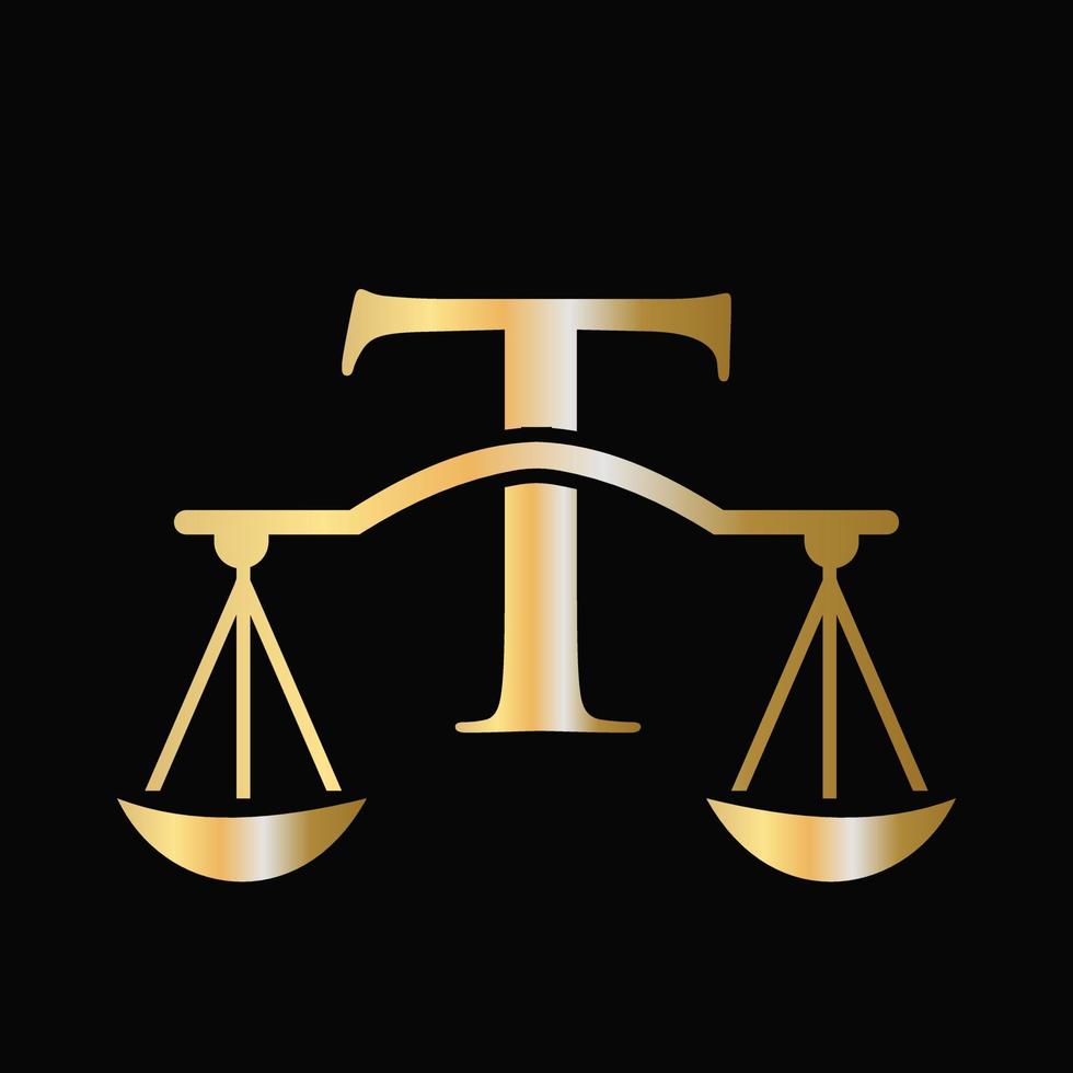 création de logo de loi d'avocat à l'échelle de la lettre t. pilier initial, cabinet d'avocats, conception de signe d'avocat vecteur