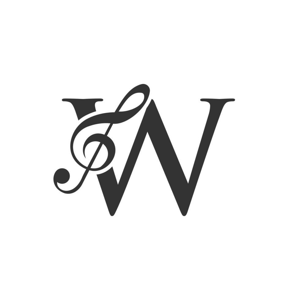 logo de musique sur le concept de lettre w. signe de note de musique, modèle de mélodie de musique sonore vecteur