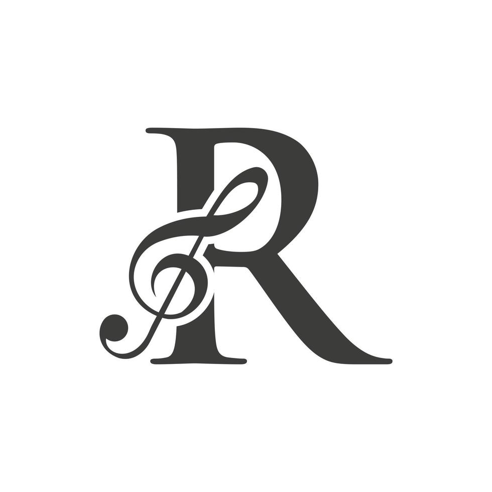 logo de musique sur le concept de lettre r. signe de note de musique, modèle de mélodie de musique sonore vecteur