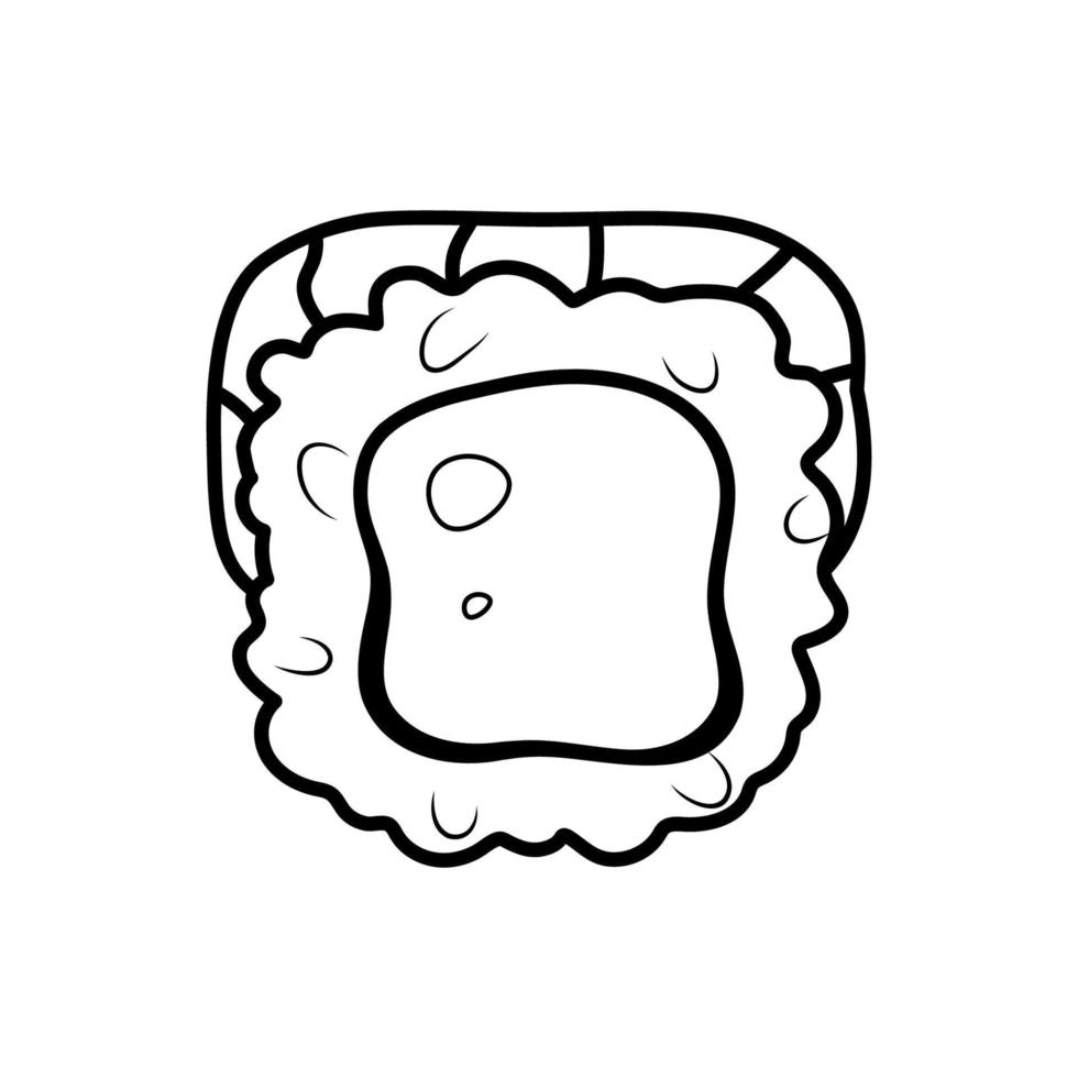 icône de sushi noir et blanc avec fromage à la crème et saumon. illustration vectorielle isolée sur le symbole du signe blanc vecteur