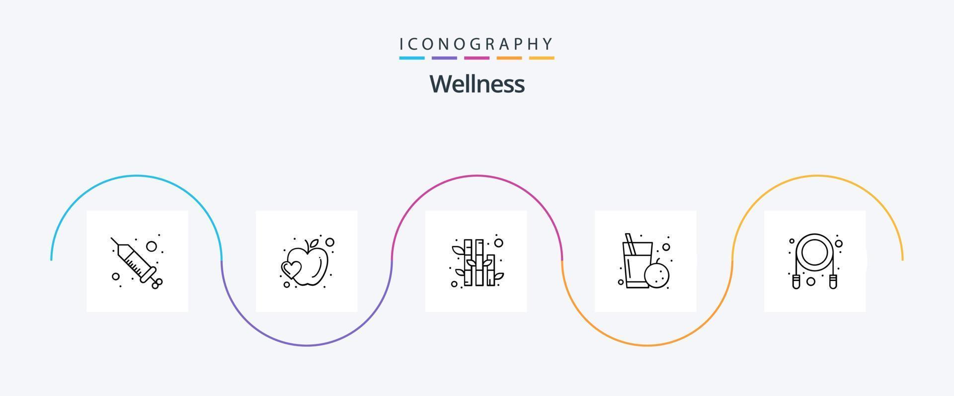 pack d'icônes de la ligne de bien-être 5, y compris le saut. saut. bambou. santé. jus vecteur