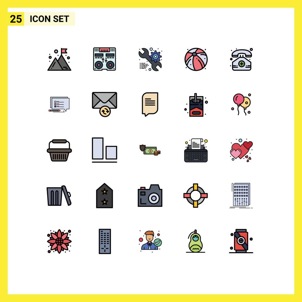 25 icônes créatives signes et symboles modernes d'éléments de conception vectoriels modifiables d'équipement de plage de musique d'été médical vecteur