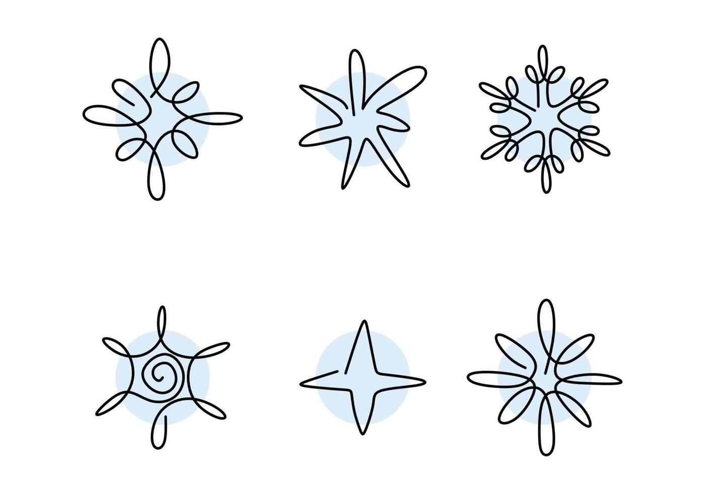 dessin à la main une ligne de six flocons de neige isolés sur fond blanc. vecteur