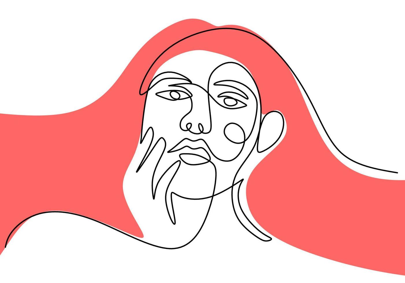 main dessinant un visage surréaliste de femme en ligne isolé sur fond blanc. vecteur