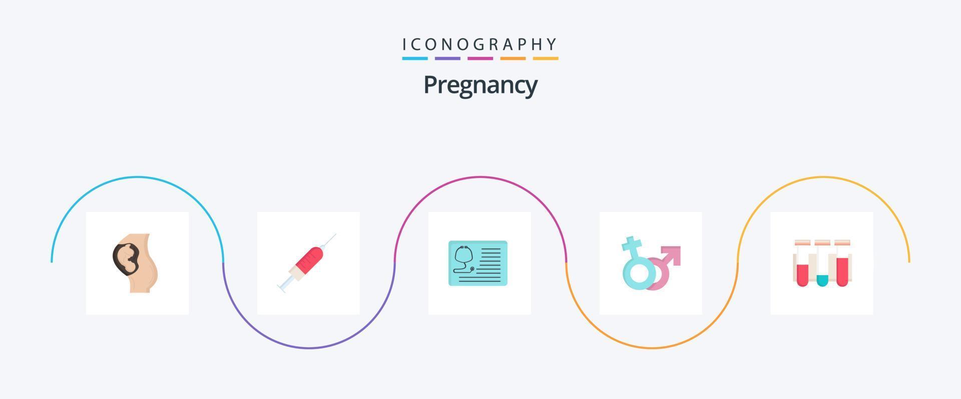 pack d'icônes plat 5 de grossesse comprenant. soins de santé. vaccin. cardiologie. stéthoscope vecteur