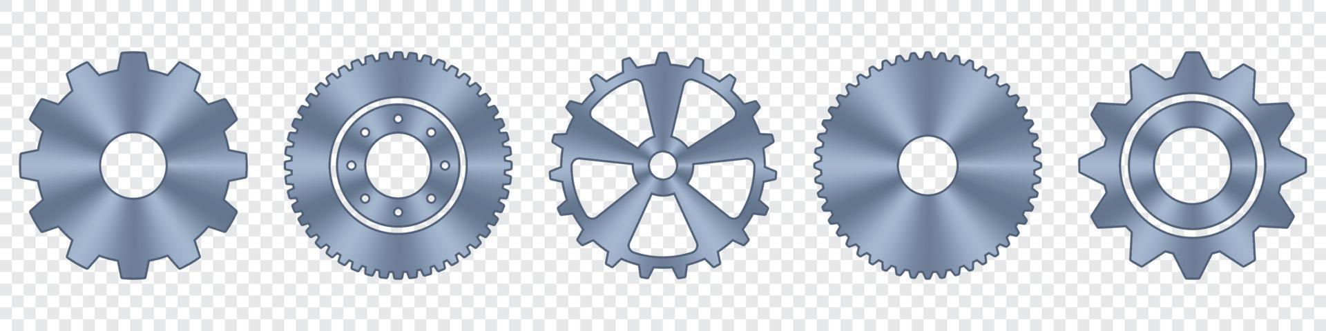 jeu de roues dentées. roues dentées en métal. jeu d'icônes de réglage de vitesse. icônes d'engrenage de machine. icônes industrielles. illustration vectorielle vecteur