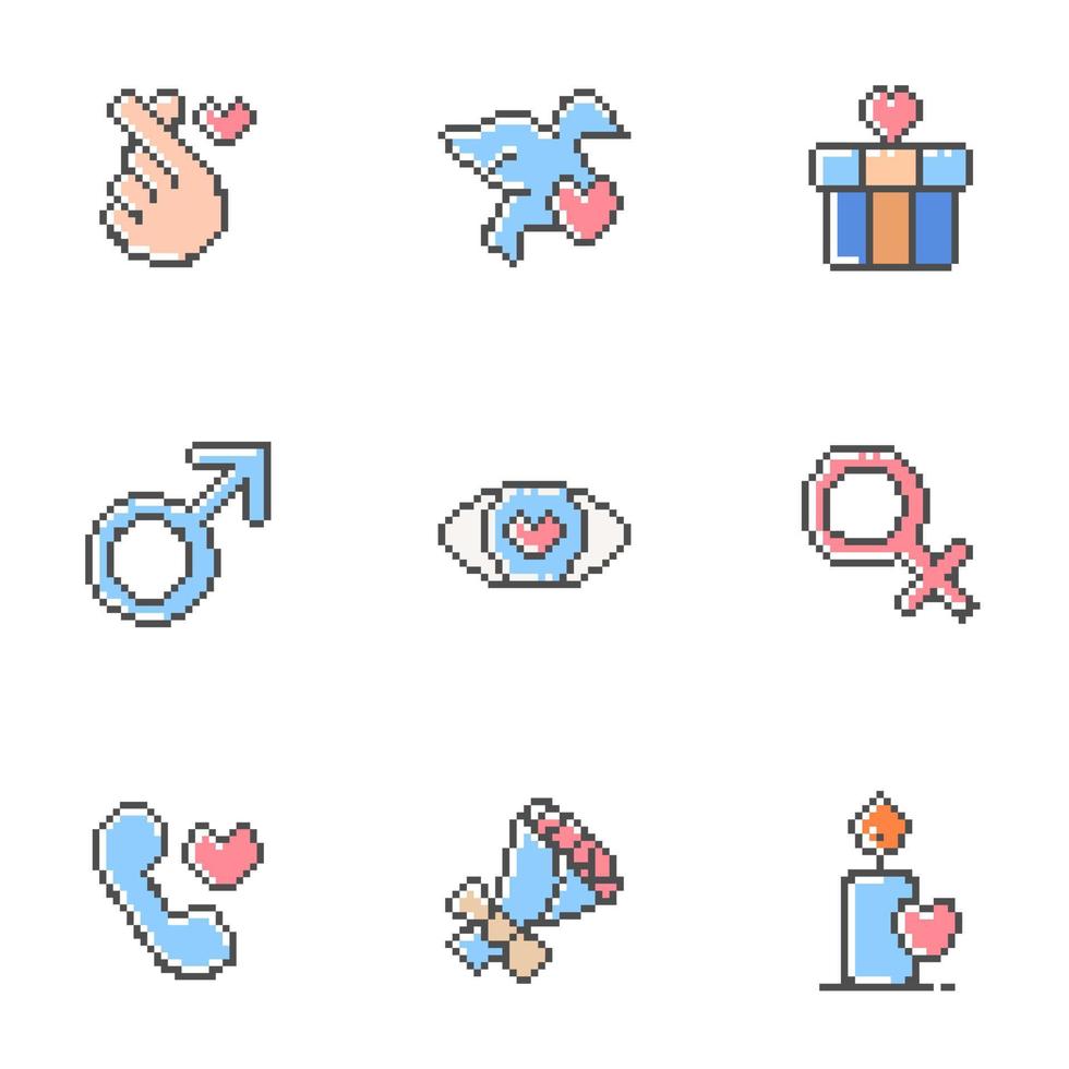 vecteur libre diverses formes de coeur icône pixel art valentine édition 2