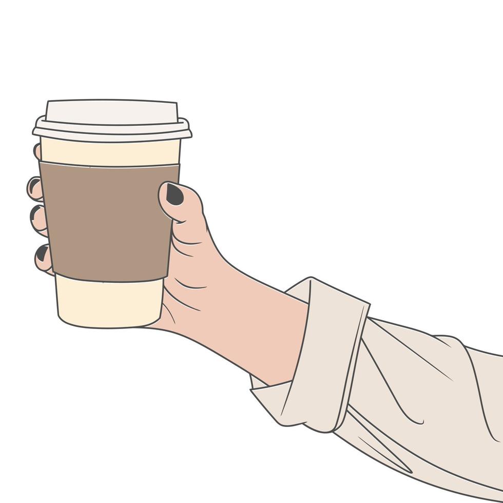 vecteur libre tenant une tasse de café avec sa main et portant une chemise de couleur