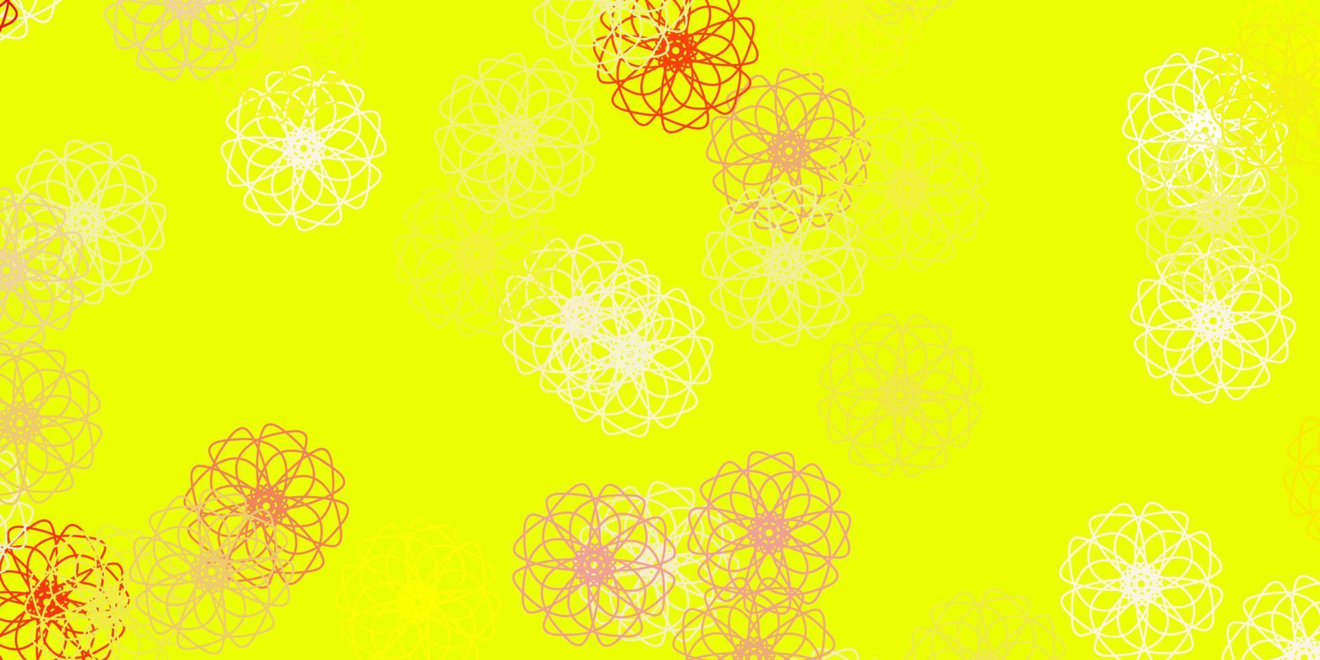 fond de doodle vecteur rouge et jaune clair avec des fleurs.