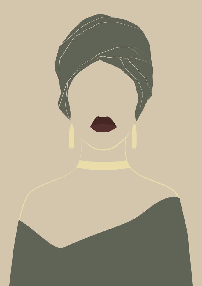 affiche d'illustration moderne de femme africaine sans visage. art vectoriel de couleur verte. illustration de style dessin animé moderne pour la conception graphique
