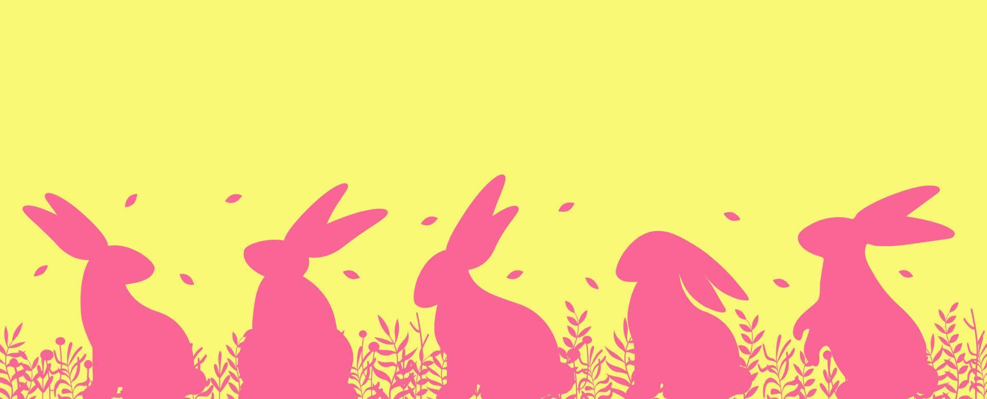 bannière de joyeuses pâques. design de pâques à la mode avec lapin. style minimaliste moderne. affiche horizontale, carte de voeux, en-tête pour site web vecteur