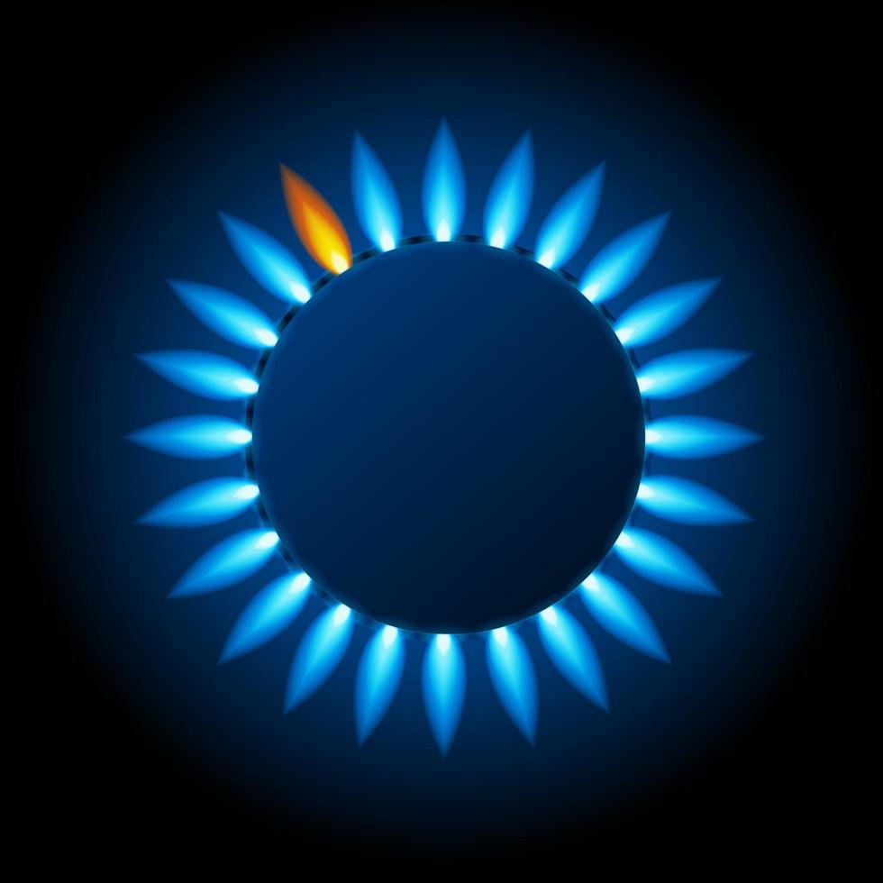 cuisine à flamme de gaz naturel 3d réaliste et détaillée avec des reflets bleus. vecteur