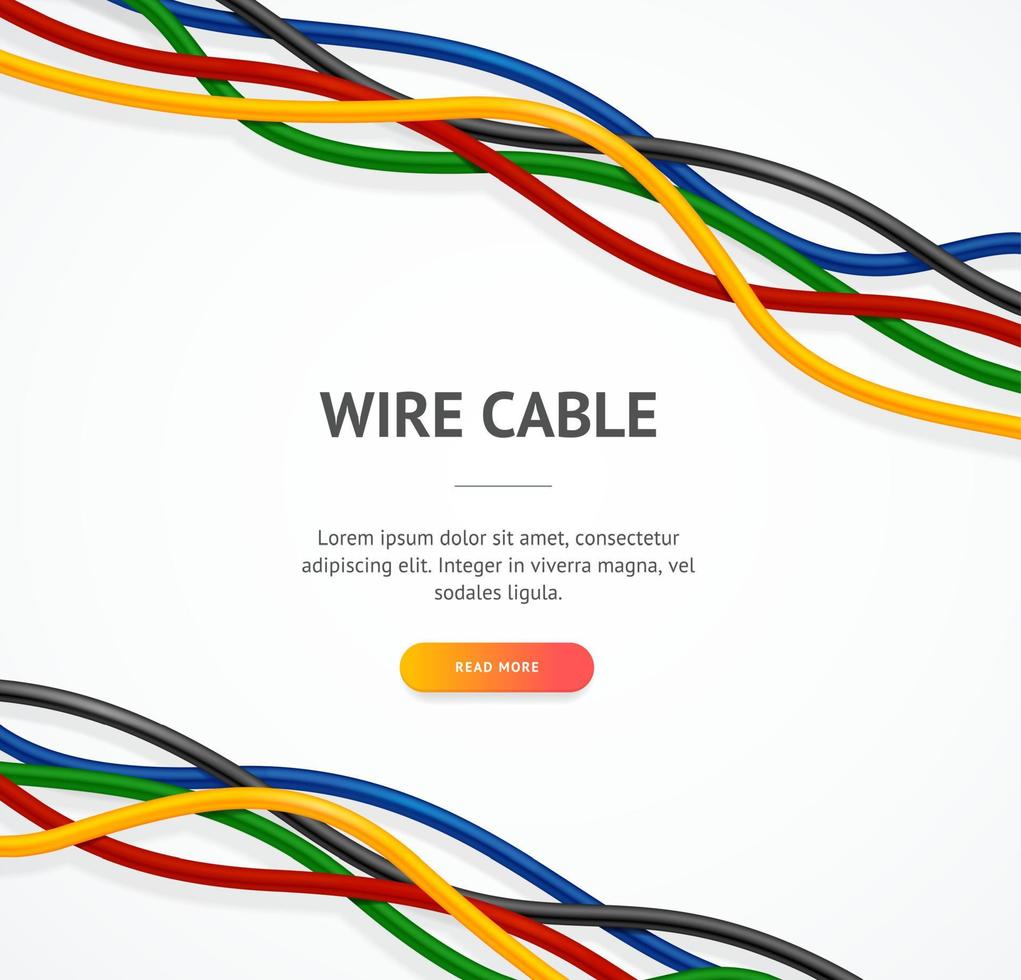 carte d'affiche publicitaire de concept de câble métallique 3d détaillée réaliste. vecteur