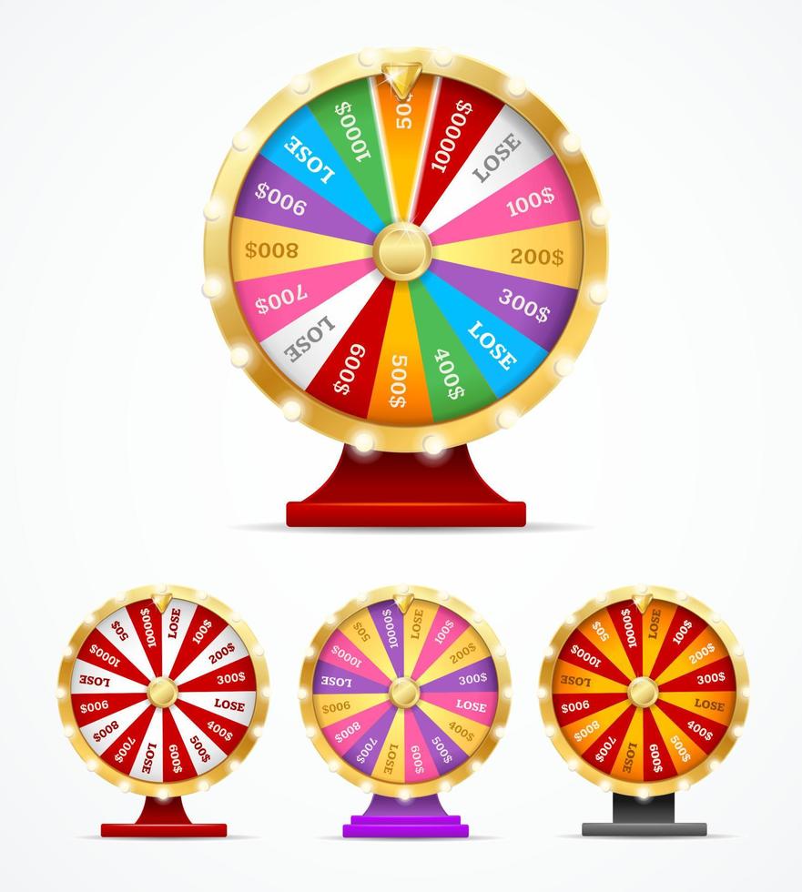ensemble de roue de fortune de casino 3d réaliste et détaillé. vecteur