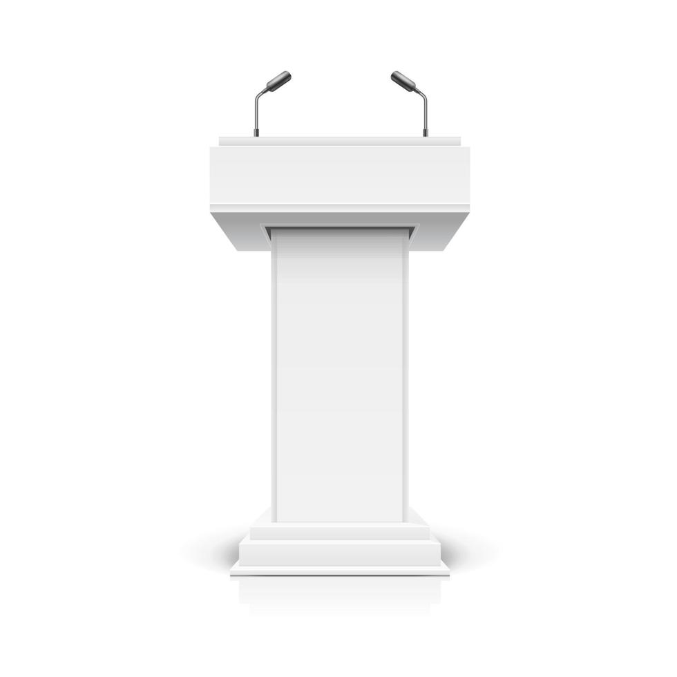 débat de tribune de podium vierge blanc 3d réaliste ou maquette de modèle de stand de scène. vecteur