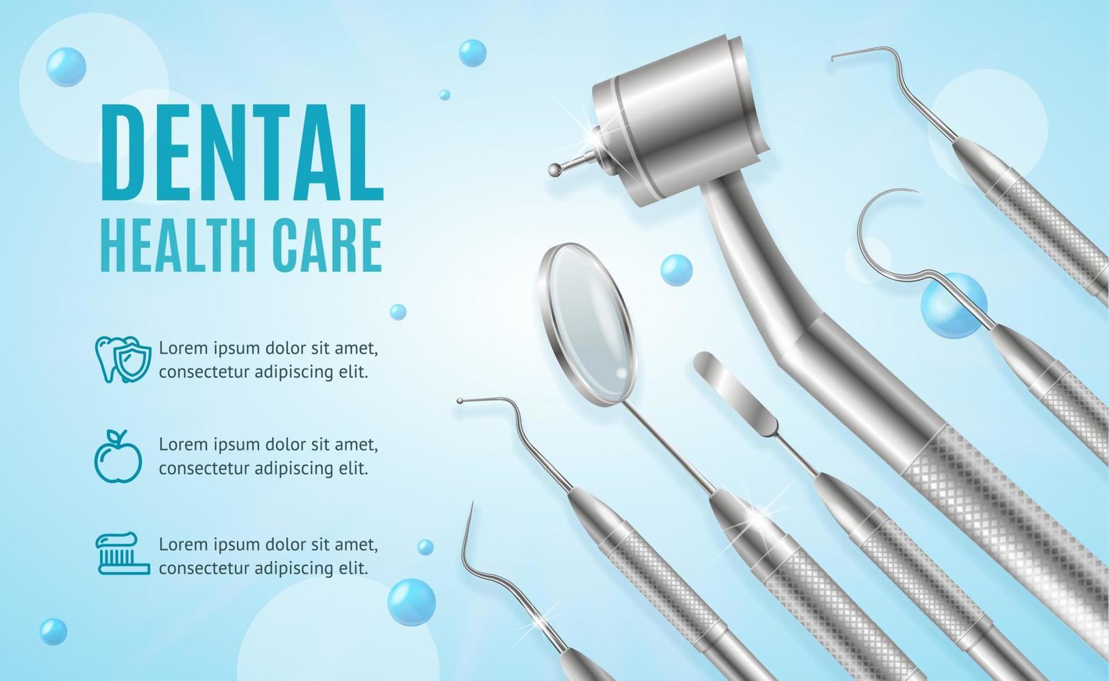 bannière de concept de soins de santé dentaire horizontale avec des éléments 3d détaillés réalistes. vecteur