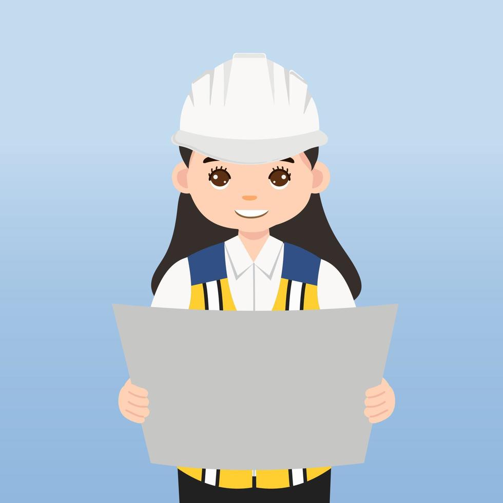 architecte, technicien et constructeurs et ingénieurs et mécaniciens et travailleurs de la construction travail d'équipe, personnage de dessin animé d'illustration vectorielle. ingénieur avec casque de sécurité blanc sur chantier. vecteur