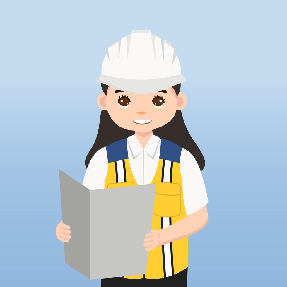 architecte, technicien et constructeurs et ingénieurs et mécaniciens et travailleurs de la construction travail d'équipe, personnage de dessin animé d'illustration vectorielle. ingénieur avec casque de sécurité blanc sur chantier. vecteur