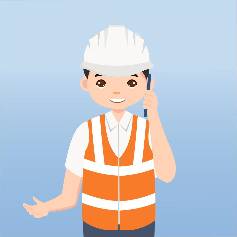 architecte, technicien et constructeurs et ingénieurs et mécaniciens et travailleurs de la construction travail d'équipe, personnage de dessin animé d'illustration vectorielle. ingénieur avec casque de sécurité blanc sur chantier. vecteur