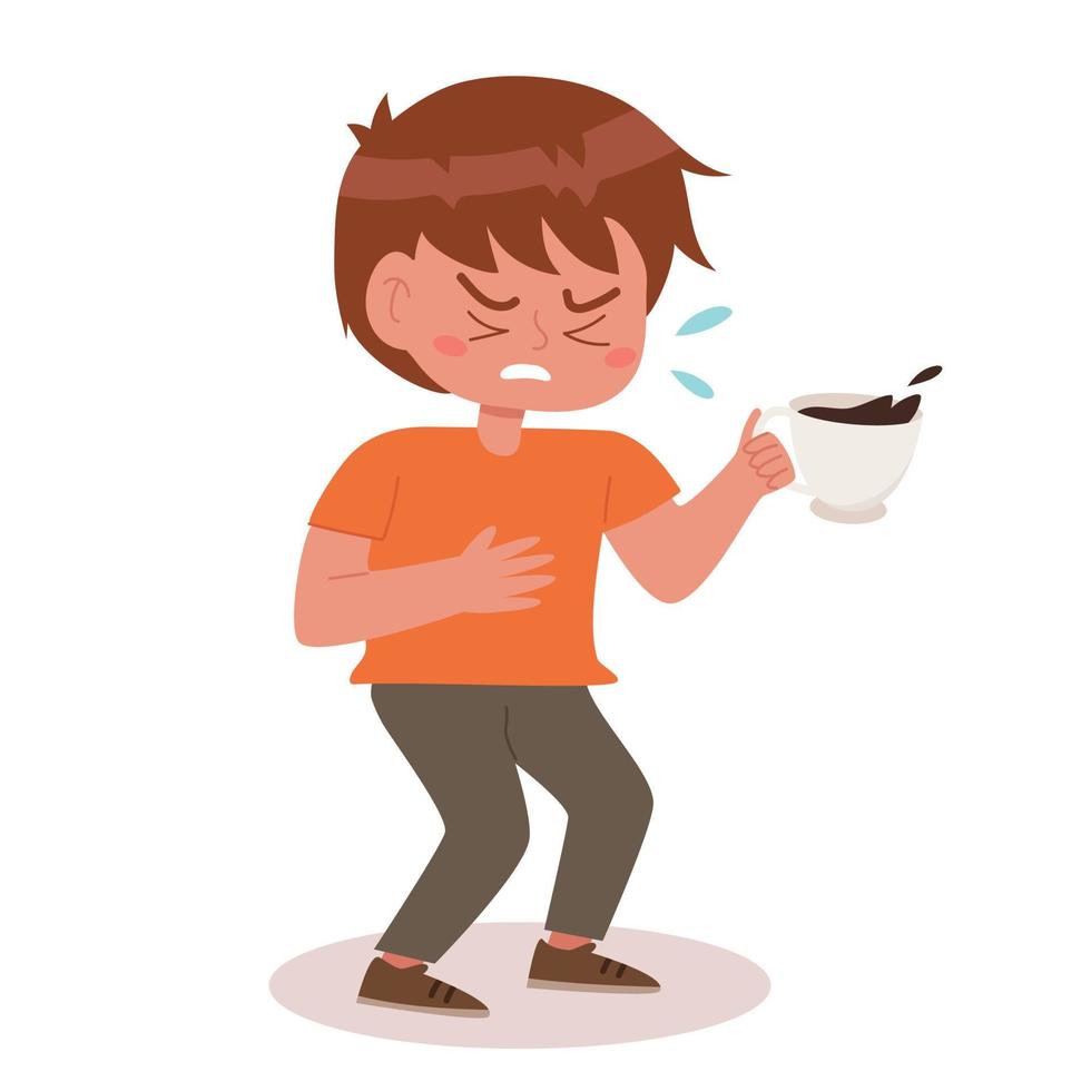 petit garçon déteste boire du vecteur de dessin animé de café