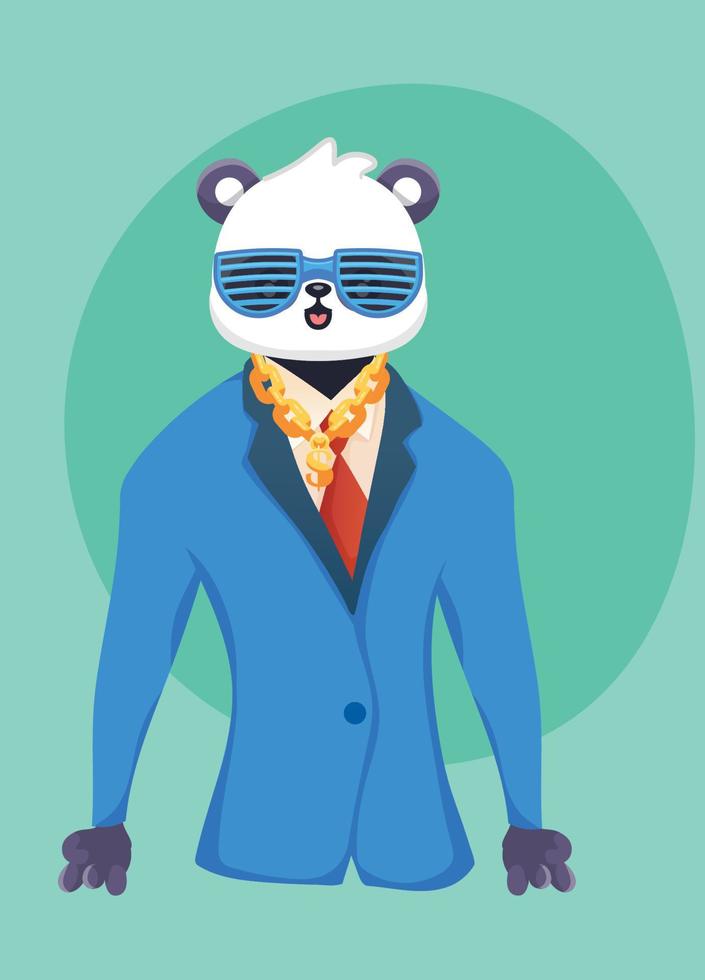 panda d'homme d'affaires mignon, illustration d'art nft, mascotte animale vectorielle, portraits vecteur