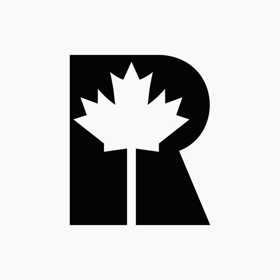 logo d'érable rouge canadien sur le symbole vectoriel lettre r. concept de feuille d'érable pour l'identité de l'entreprise canadienne