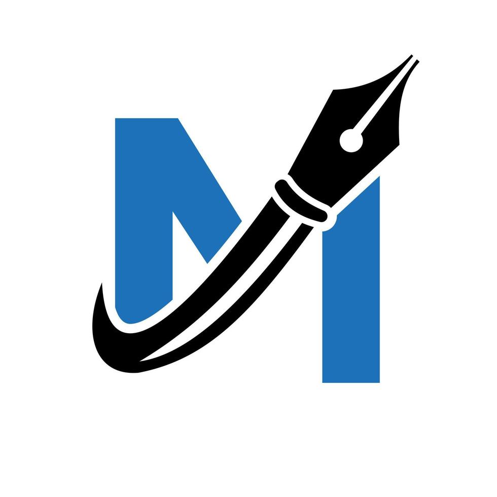 logo de l'éducation sur le concept de la lettre m avec un modèle de vecteur de pointe de stylo