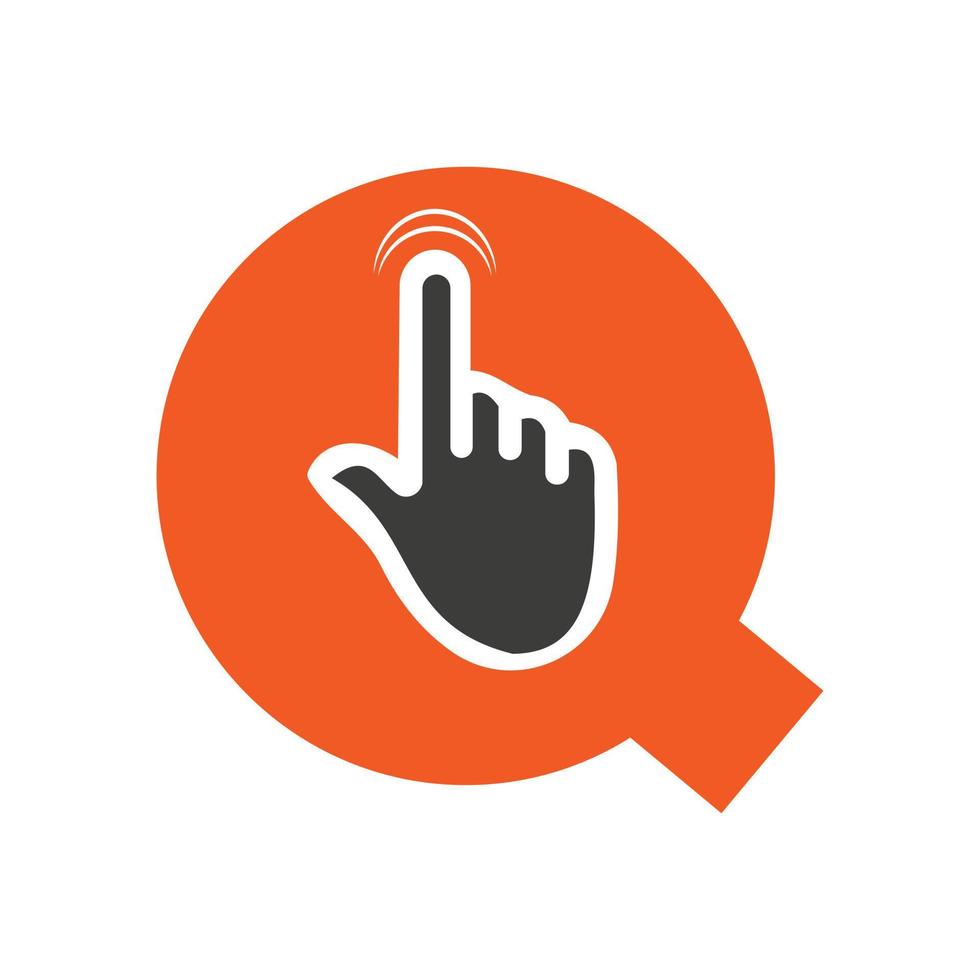 lettre q doigt cliquez sur le concept de modèle de vecteur de logo pour le symbole de la technologie