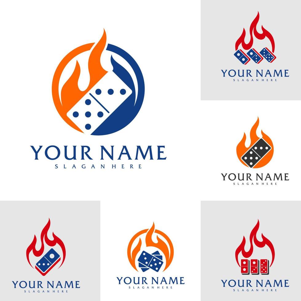 ensemble de modèles vectoriels de logo domino de feu, concepts créatifs de conception de logo domino vecteur