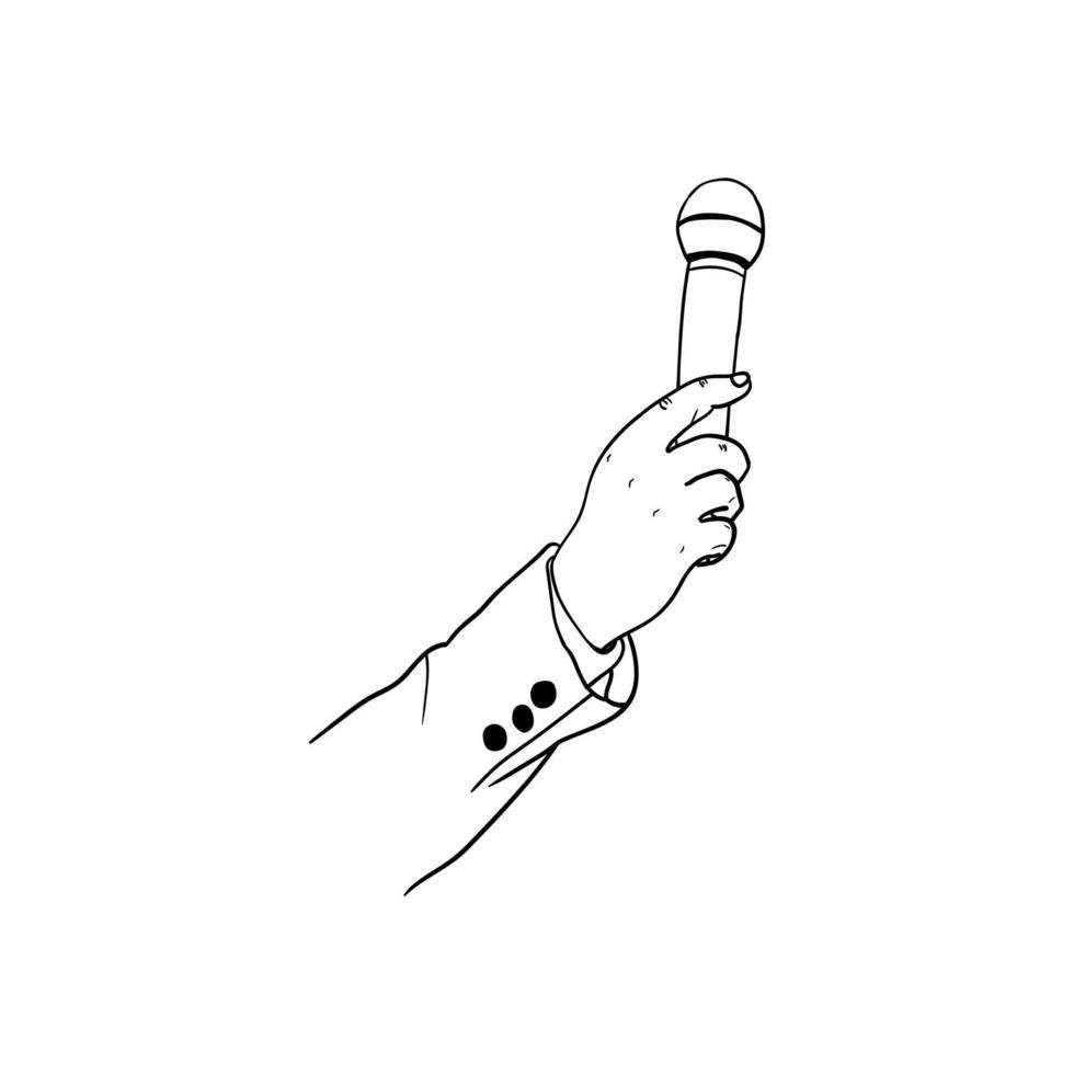 illustration d'une main tenant un microphone, icône dessinée à la main d'une main tenant un microphone vecteur