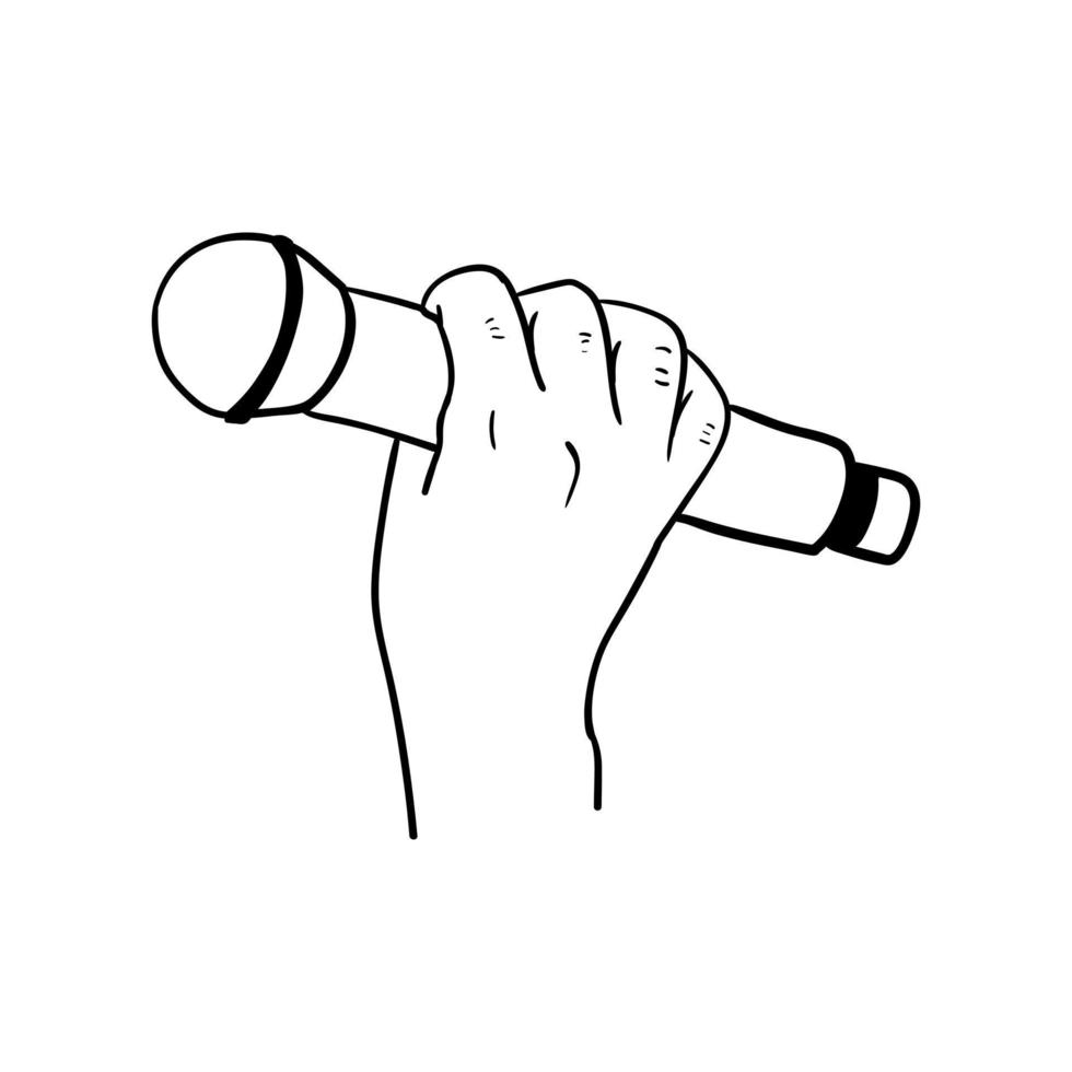 illustration d'une main tenant un microphone, icône dessinée à la main d'une main tenant un microphone vecteur