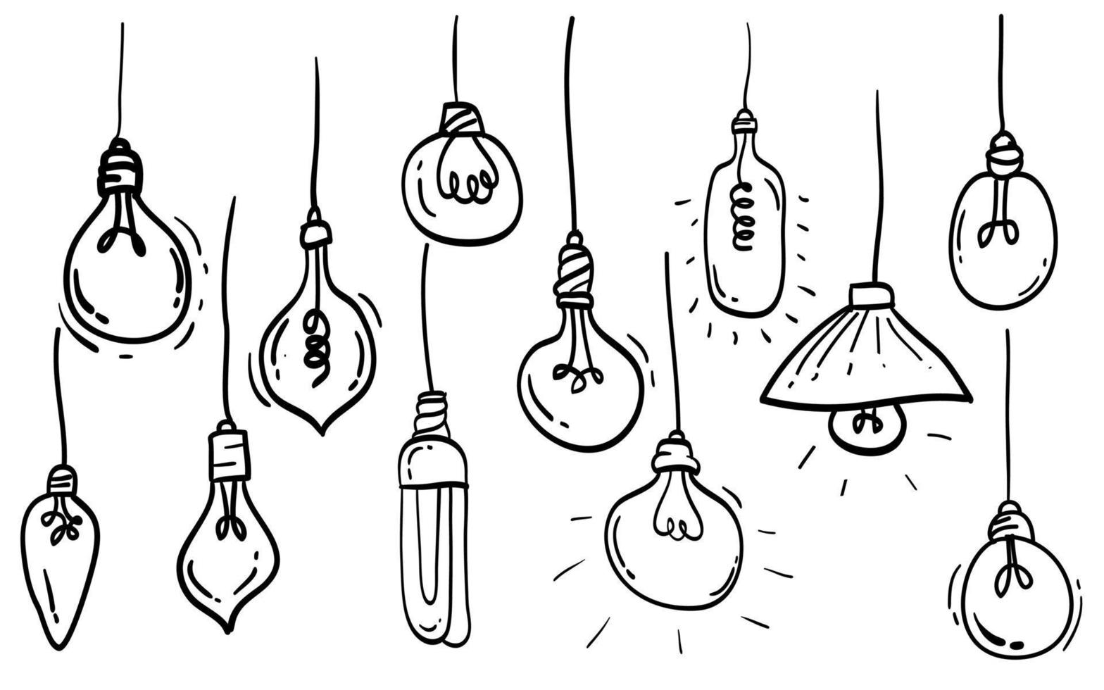ensemble d'images vectorielles d'ampoules dessinées à la main. concept d'idée avec illustration de doodle d'ampoules vecteur
