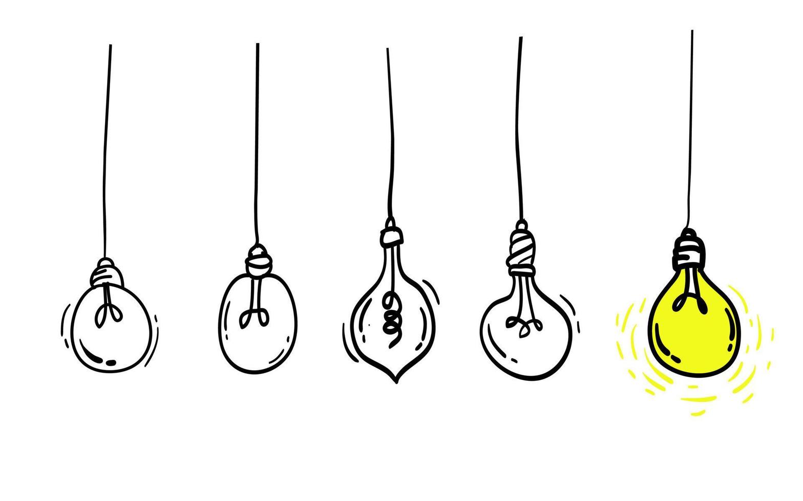 doodle icône d'ampoule dessinée à la main avec concept d'idée. Solution. isolé sur fond blanc. illustration vectorielle vecteur