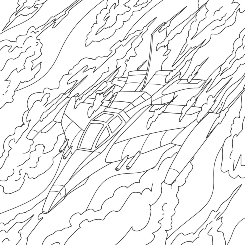 livre de coloriage de vecteur de chasseur à réaction pour les enfants