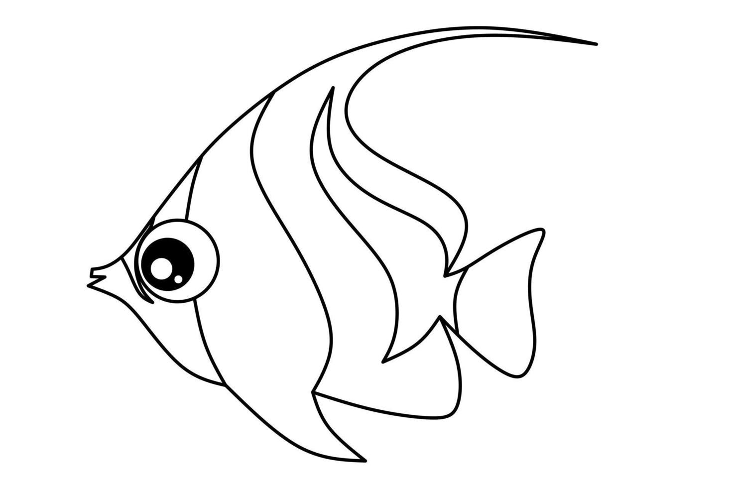 Image de contour de poisson d'ornement de dessin animé pour livre de coloriage vecteur